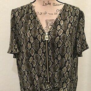 Michael Kors Safari Green Snakeskin Print Top sz M